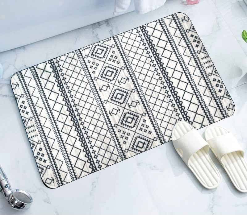 Foam Bath Mat Absorbent Non-Slip Black and White Design